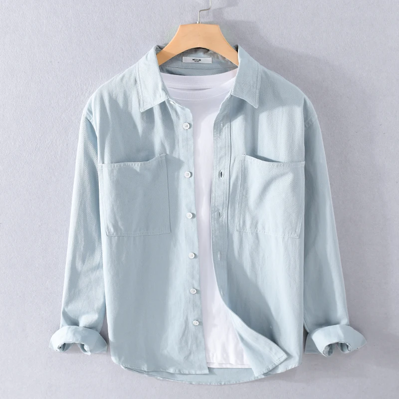 

Spring and autumn 100% Cotton long sleeve casual comfortable shirts men solid sky blue shirt for men tops chemise camisa