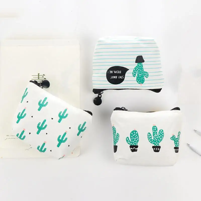 

New Womens Cute Cactus Coin Wallet Canvas Zipper Coin Purse Change Pouch Key Holder Bag
