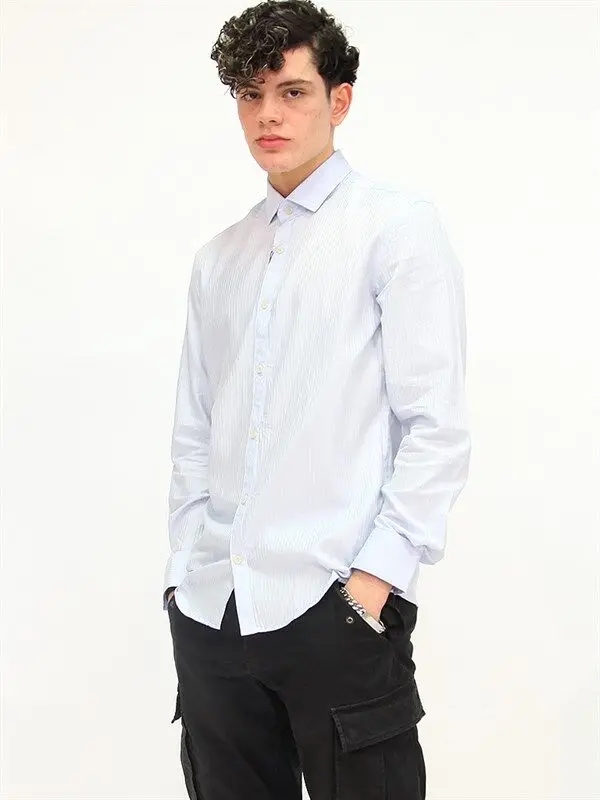 

Long Sleeve Mens Blue Striped Shirt