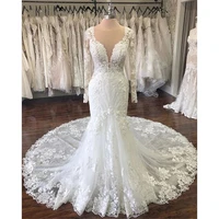 vestido de noiva mermaid wedding dress 2022 long sleeve lace sheer scoop neck backless sexy bridal dress robe de mariee