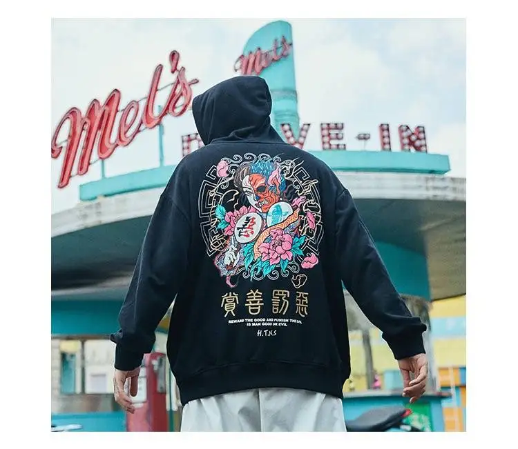 High Street Япония Толстовка Уличная толстовки мужские свободные с длинным рукавом в стиле Панк Harajuku осенние модные толстовки хип-хоп худи для мужчин