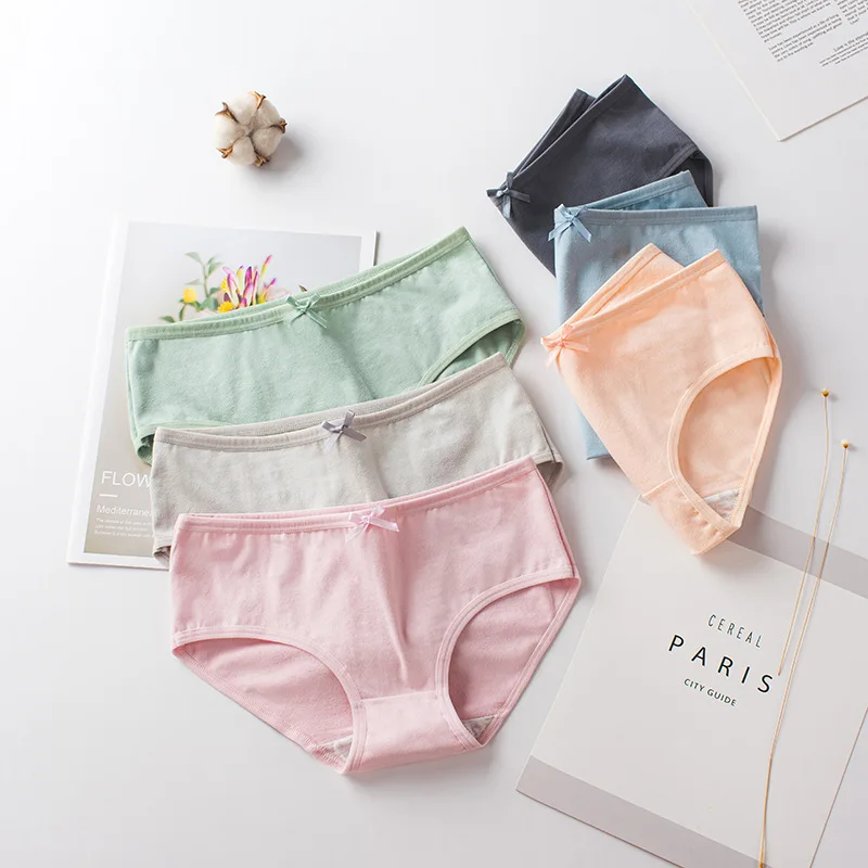 

3pcs femme solid contton panties low-waist breathable sexy underwear bragas algodon mujer culotte menstruelle women briefs panty