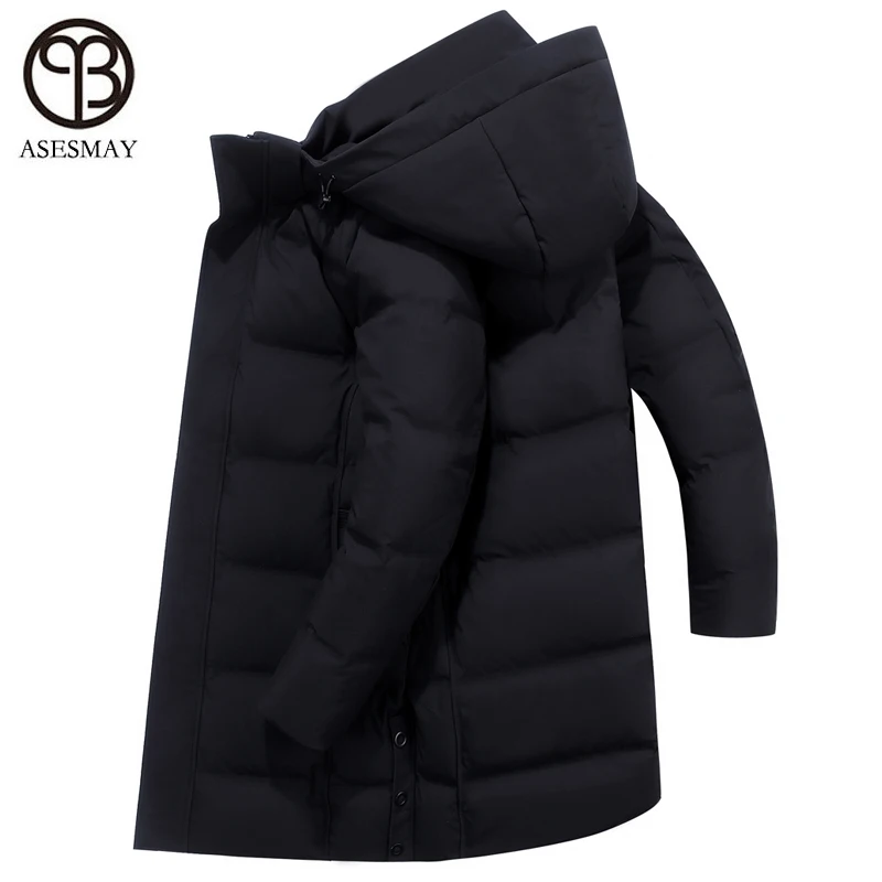 Мужская длинная куртка Asesmay теплая водонепроницаемая с капюшоном на белом утином