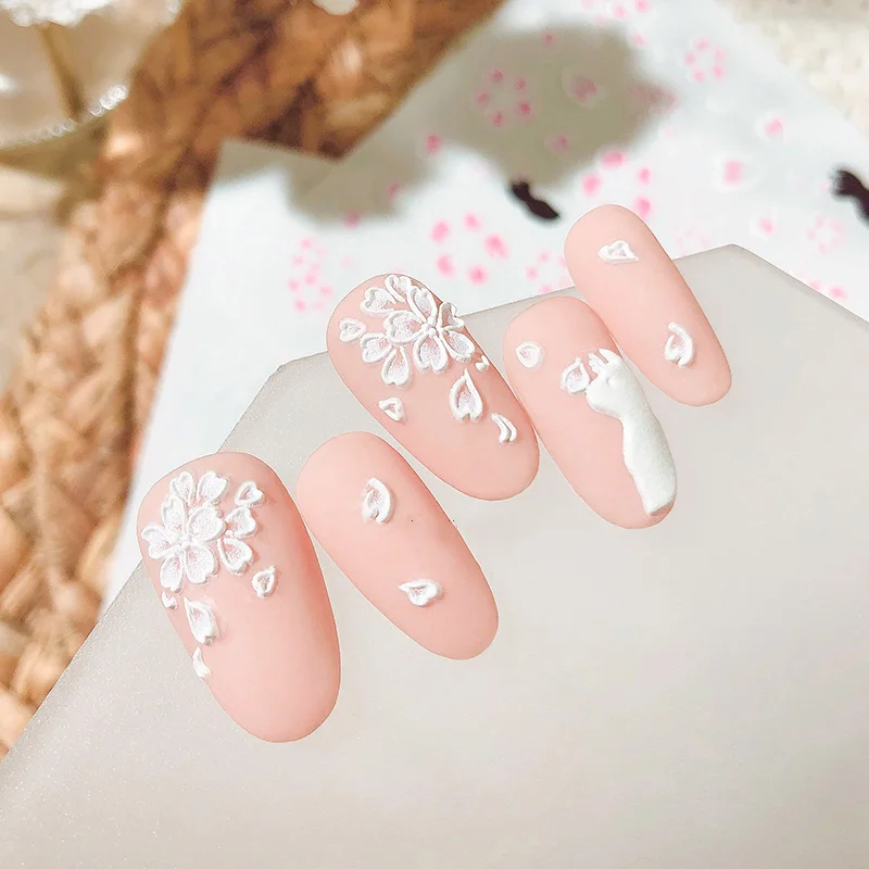 5D акриловые гравированные наклейки для ногтей тисненые Красочные Цветочные