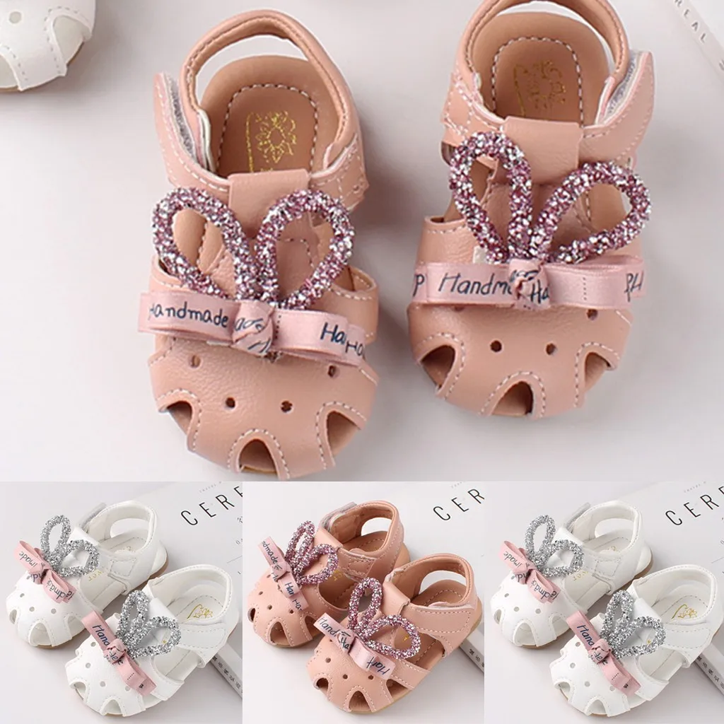 Princess Baby Girl Shoes Anti-slip Hallow Rabbit Ear Bow Beach Sandals Girls Letter Print Shallow Cute Soft | Мать и ребенок