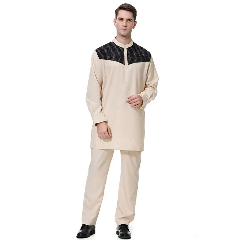 Мужские брюки Jubba Thobe мусульманская мода Женский кафтан с длинным рукавом топ