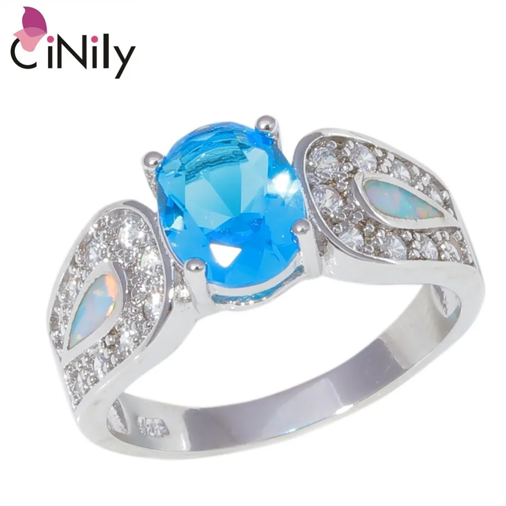 

CiNily Created White Fire Opal Blue Stone Cubic Zirconia Silver Plated Wholesale Fashion Jewelry For Women Ring Size 6-10 OJ9411