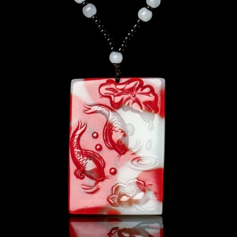 

Natural Chicken Blood Jade Hand Carved Fish Pendant Fashion Boutique Jewelry Men's and Women's Yearly Fish Necklace