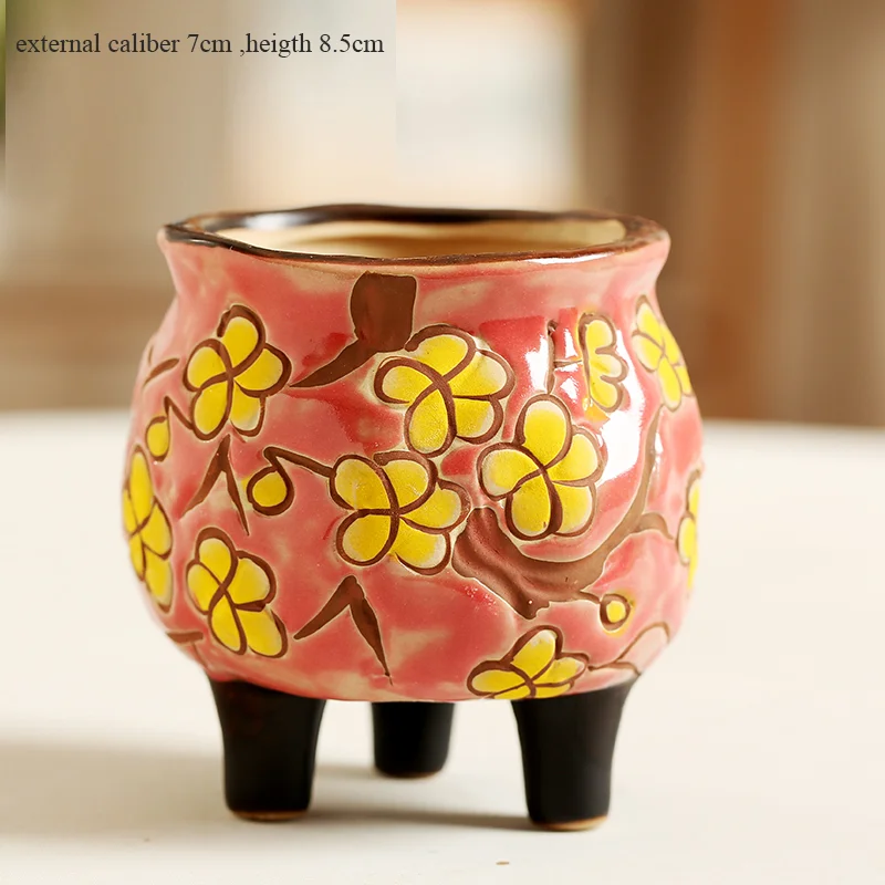 

Cute Small Flowers Painting Flower Pots Succulent Cactus Pot Plant Garden Ceramic Planter Pots Outdoor Garden