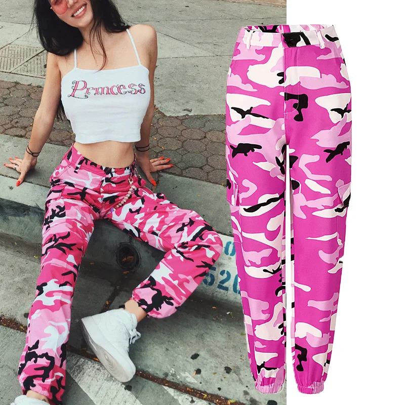 Женские камуфляжные брюки с высокой талией армейские черные свободные в стиле