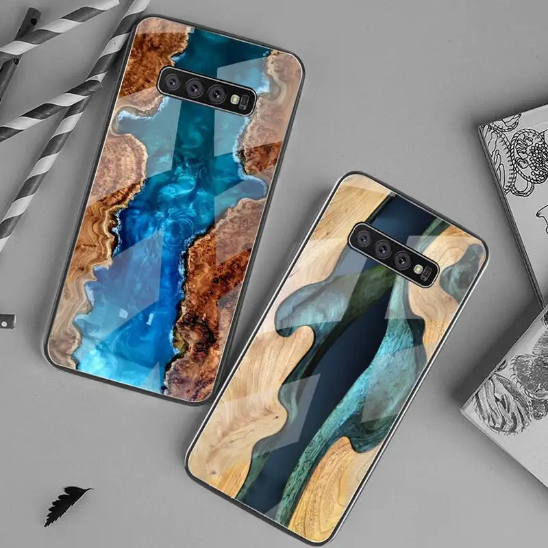 

Resin WOOD Marble colorful Phone Case Tempered Glass For Samsung S20 Plus S7 S8 S9 S10 Plus Note 8 9 10 Plus