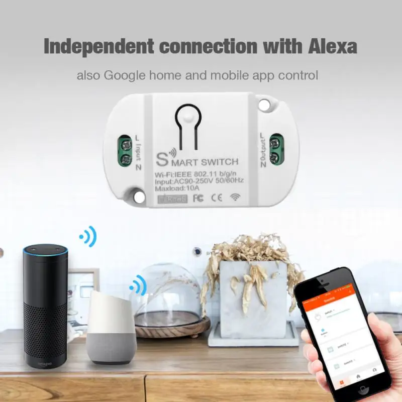 

Tuya 10A WiFi Smart Switch Timer Wireless Switches Mobile App Control Smart Home Automation Support Amazon Alexa Google Home