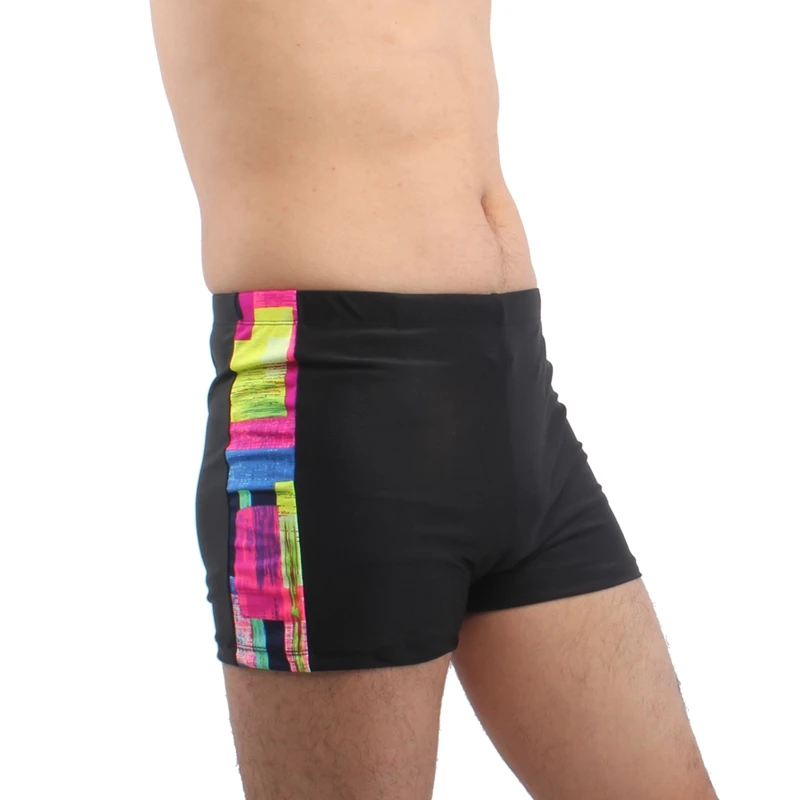 

2020 Popular Patchwork Swim Boxers Elastic Drawstring Male Swimming Trunk Mens Black Swimsuit Sexy European Swimwear for Men