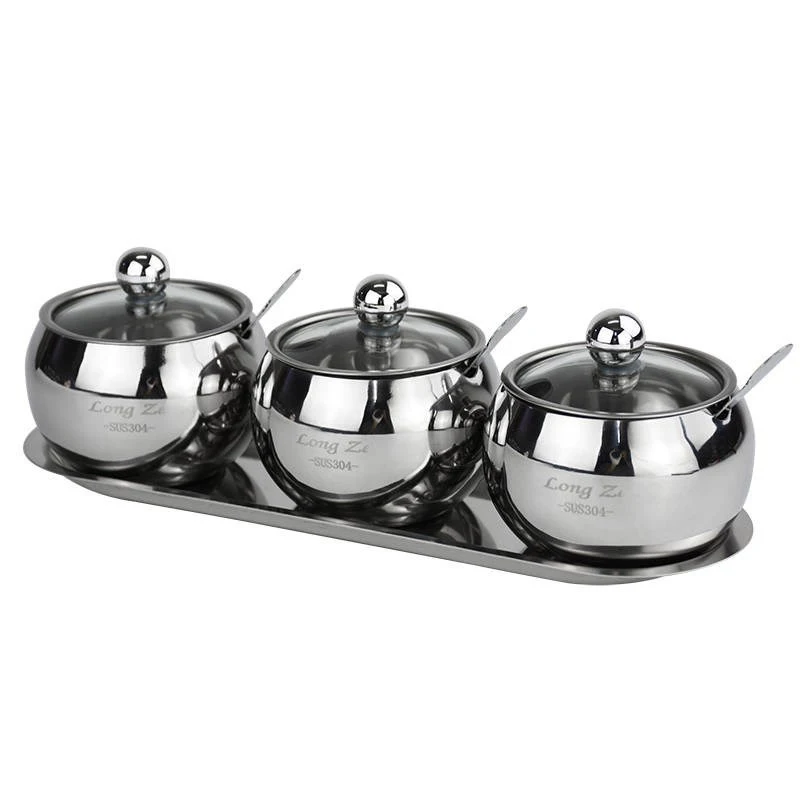 

Stainless Steel Seasoning Jar Set Household Kitchen with Visible Lid Seasoning Box Multi-purpose Thick Salt Sugar Jar Seasoning