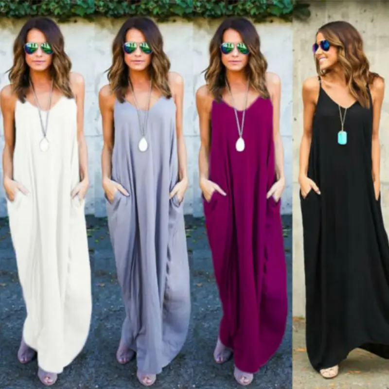 

Womens Boho Long Maxi Dress Plus Size Beach Holiday Party Casual Summer Sundress