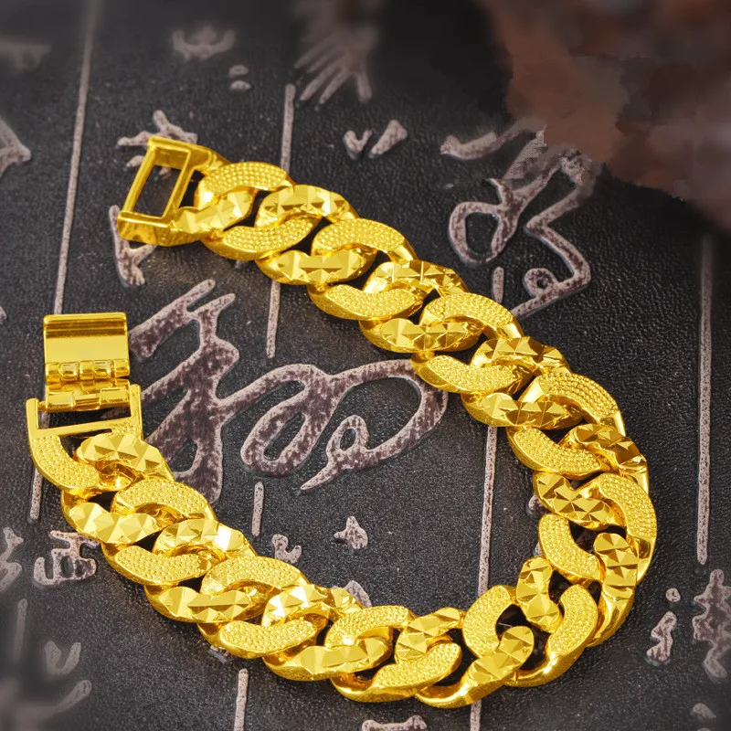 Vintage de luxo 24k ouro cor cobre cubana link pulseiras hip hop masculino pulseira & bangle acessório masculino