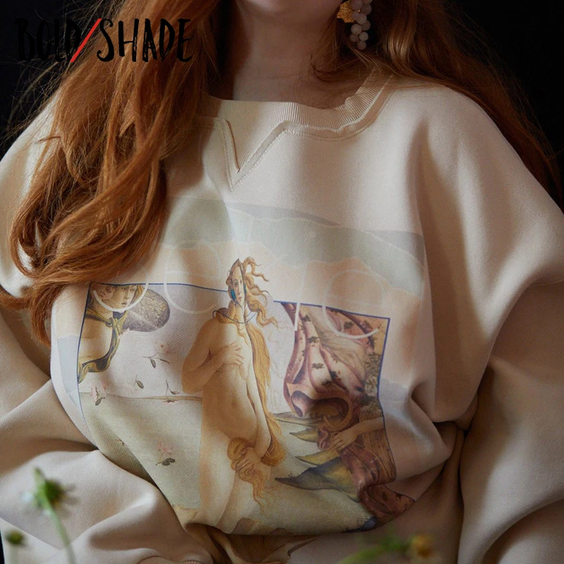 

Bold Shade Aesthetic 90s Vintage Trends Sweatshirts Women Print Painting Oversize Hoodie Autumn Winter 2020 Long Sleeve Top New
