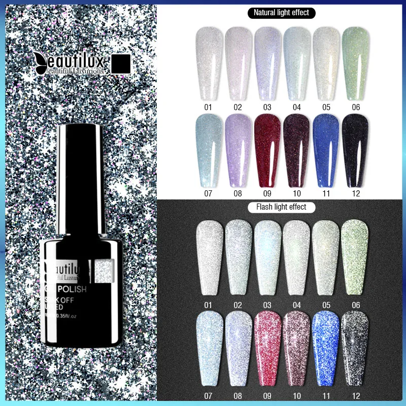 

Beautilux Reflective Diamond Gel Nail Polish UV LED Semi Permanent Flashing Nails Art Design Varnish Lacquer DIY Manicure 10ml