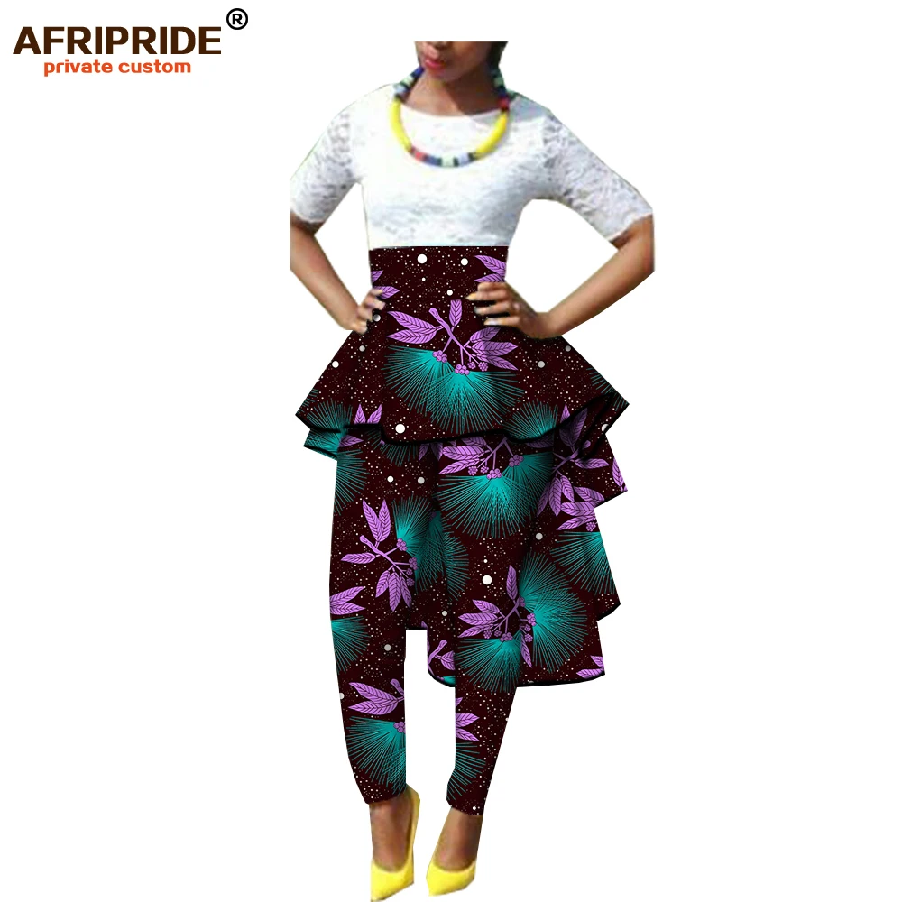 Осенние женские африканские брюки AFRIPRIDE, Индивидуальные Женские повседневные брюки длиной до щиколотки с оборками, батик, хлопок, A722110 - Цвет: 323X-12
