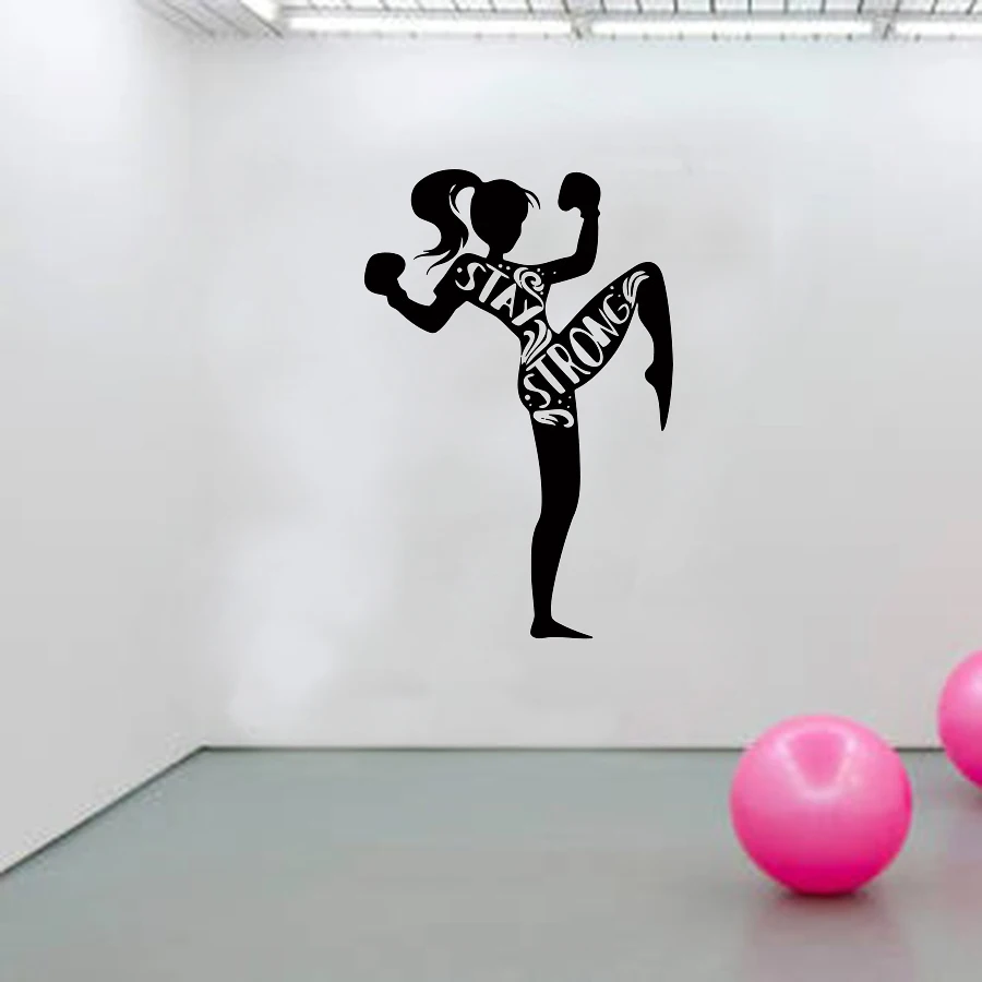 Creative Fitness Girl Pattern Wall Sticker Stay Strong Wall Decals Gym Decoration Art Murals Room Decoration Wallpaper