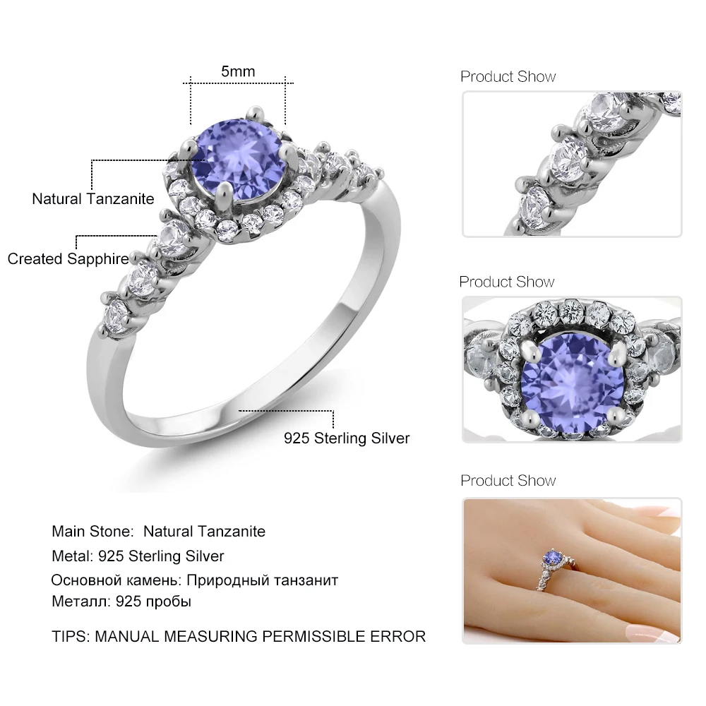 GemStoneKing 925 пробы серебряные кольца для женщин 0 88 карат круглый натуральный
