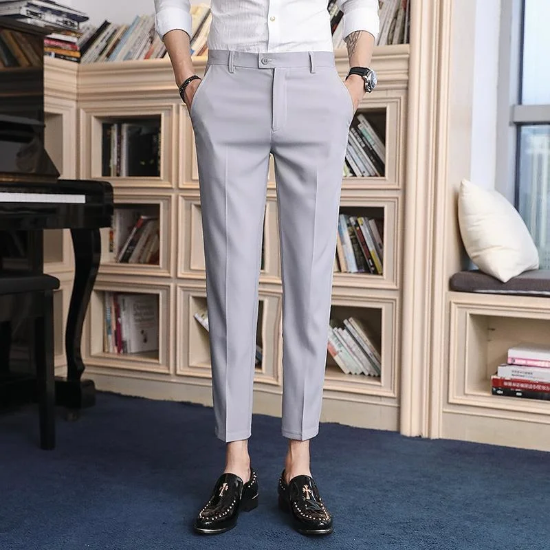 

Sagging small trousers men's casual black suit pants Korean fashion straight loose pants summer large Capris