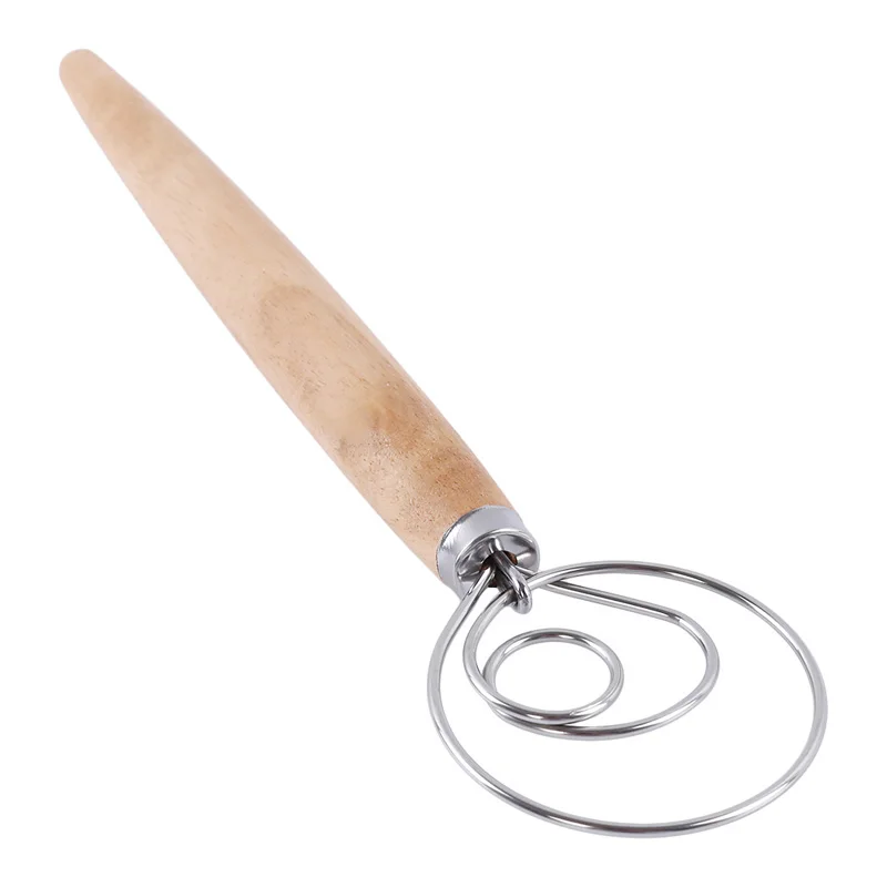 

Eggs Beater Mixer Tool DIY Bread Dough Bakeware Dough Whisk 13 Inch Oak Wood Handle Stainless Steel Blender