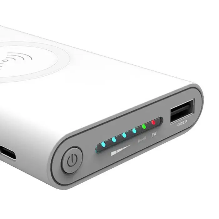 Банк питания 10000mah QI Беспроводное зарядное устройство портативное мобильное Powebank