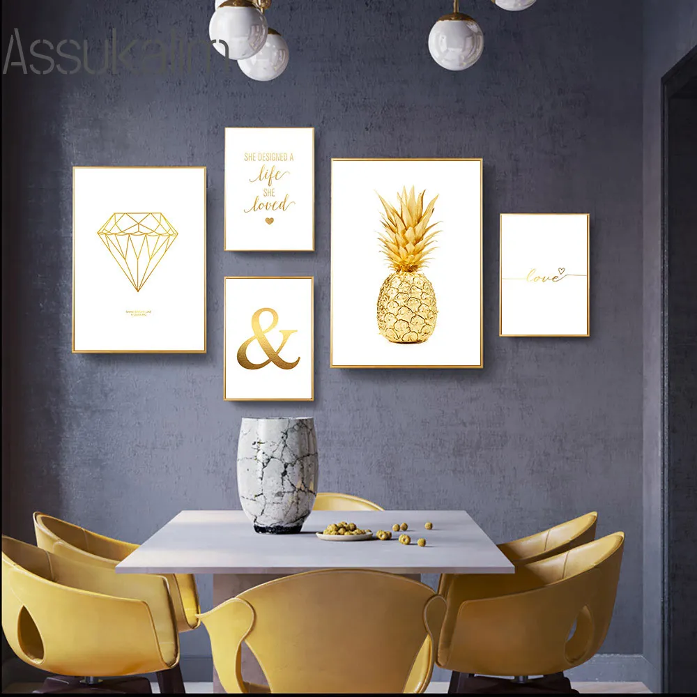 

Quotes Poster Gold Wall Art Canvas Print Pineapple Abstract Painting Geometric Posters And Prints Wall Picture Modern Home Decor
