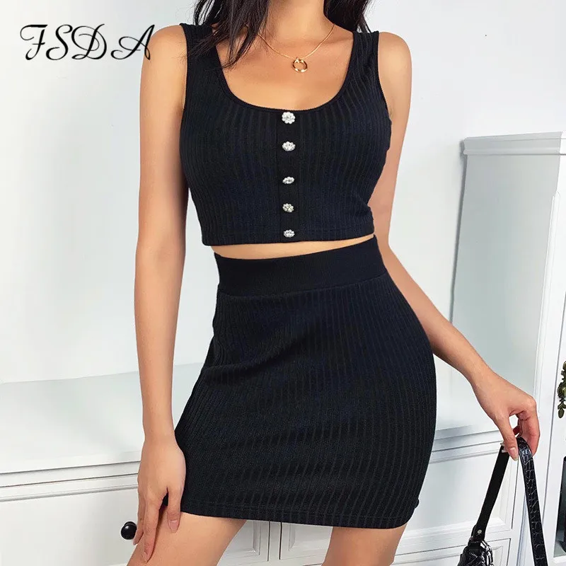 Летний женский комплект FSDA 2020 года короткий топ без рукавов на пуговицах и