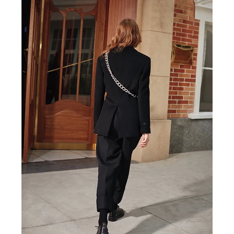 Женский шерстяной пиджак с отложным воротником Осень зима 2019|Женские пиджаки| |