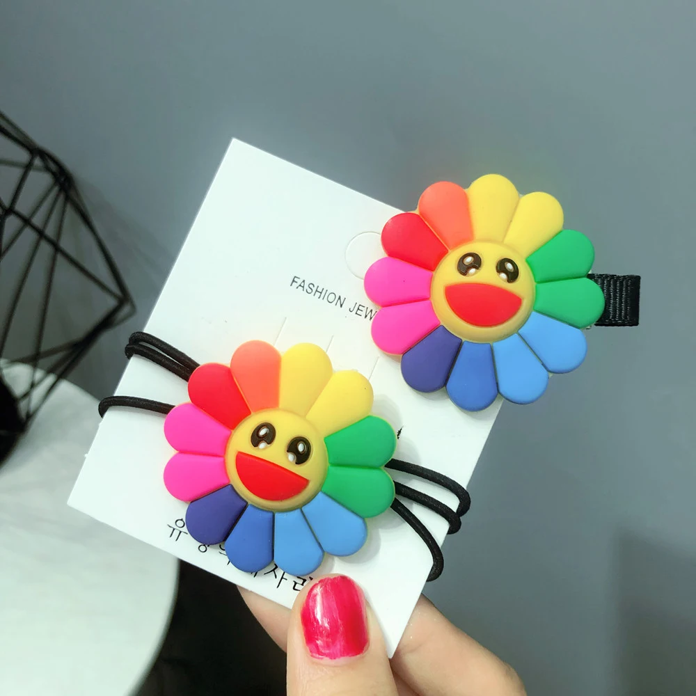 Солнышко цветок Радужный смайлик Подсолнух заколка кольцо для волос девочка