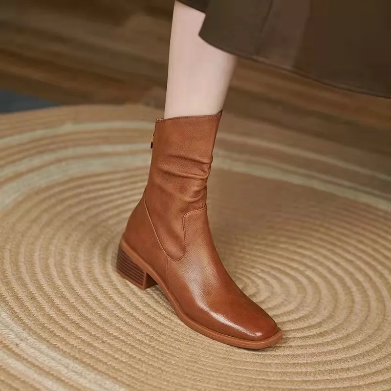 

Botas Femininas De Zíper Com Dedo Quadrado, Botas Curtas De Camurça Elástica De Algodão Com Tornozelo Para Outono E Inverno 2021