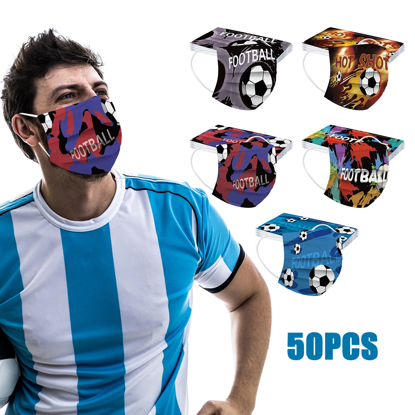 Mixed 50pc Face Masks Adult Women Man European Football Cup Disposable Mouth Mask 3ply Ear Loop Cartoon Mascarill | Красота и
