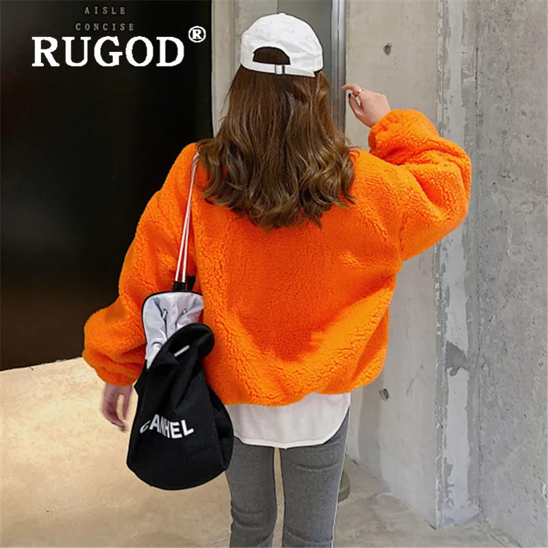 Женская толстовка с воротником-стойкой RUGOD оранжевое кашемировое пальто