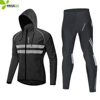 wosawe windproof reflective men mtb bike set hooded windbreaker gel pad pants bicycle clothing cycling wind coat jersey suit