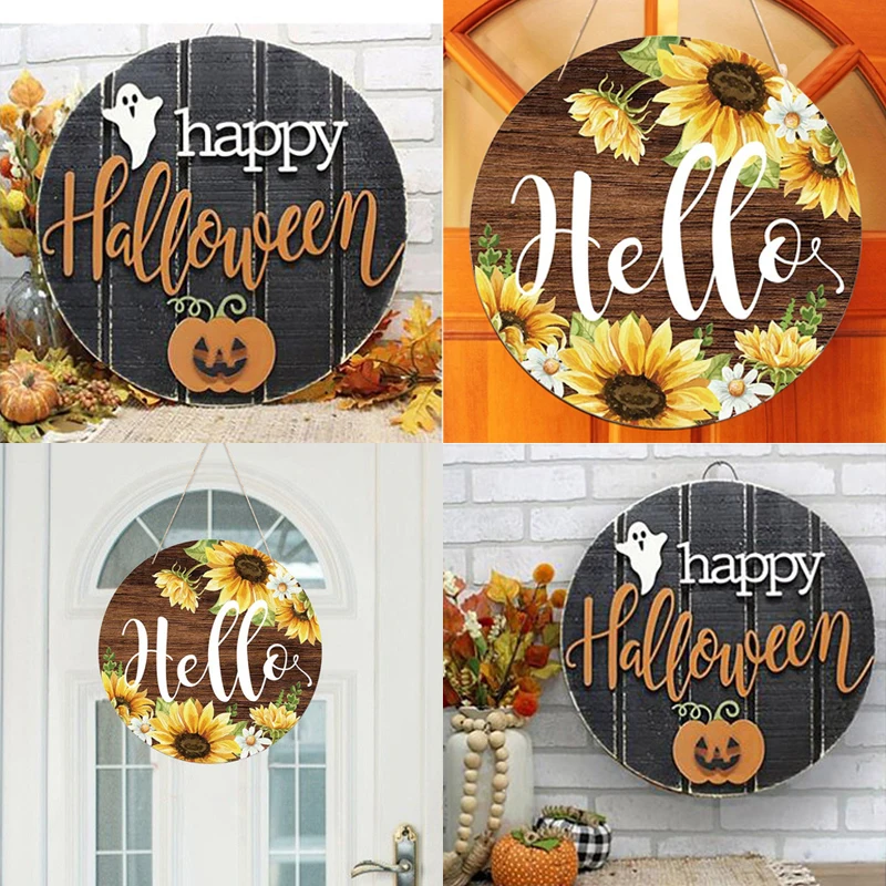 

Autumn Door Ornament Halloween Hanging Home Decor Hello Happy Halloween Wooden Ornament Halloween Decorations for Home
