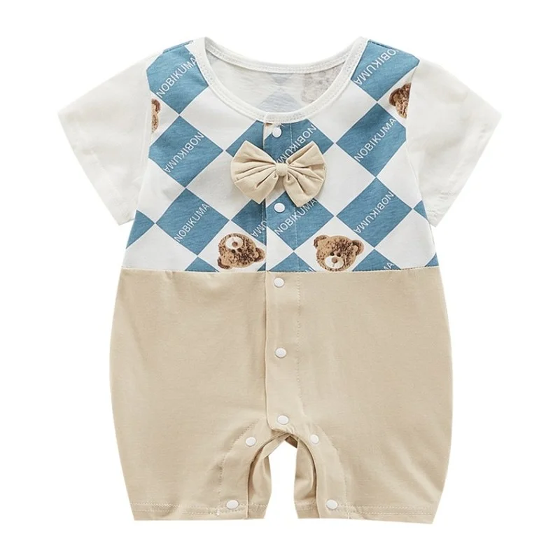 

2021 Blue Red Diamond Plaid Bow Tie Baby Boy Bodysuitoutfits Boy Toddler Boy Bodysuit Tiny Love Baby Twin Clothing for Newborns