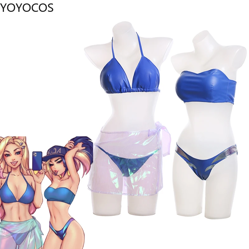 YOYOCOS LOL Ahri Akali Cosplay Costumes Anime Blue Sexy Swimsuit Game Cosplay Halloween KDA Swimwear Lingerie Gift Christmas