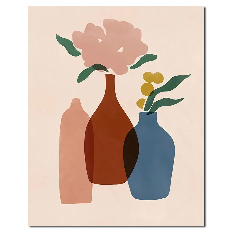 

European Style Canvas Material Abstract Vase with Flower Pattern Scene Decoration Painting 1 Pc and Wall Art Living Room