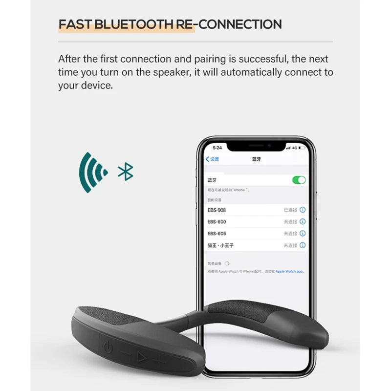 Беспроводной Bluetooth-динамик Портативная колонка с микрофоном шейным ободом для