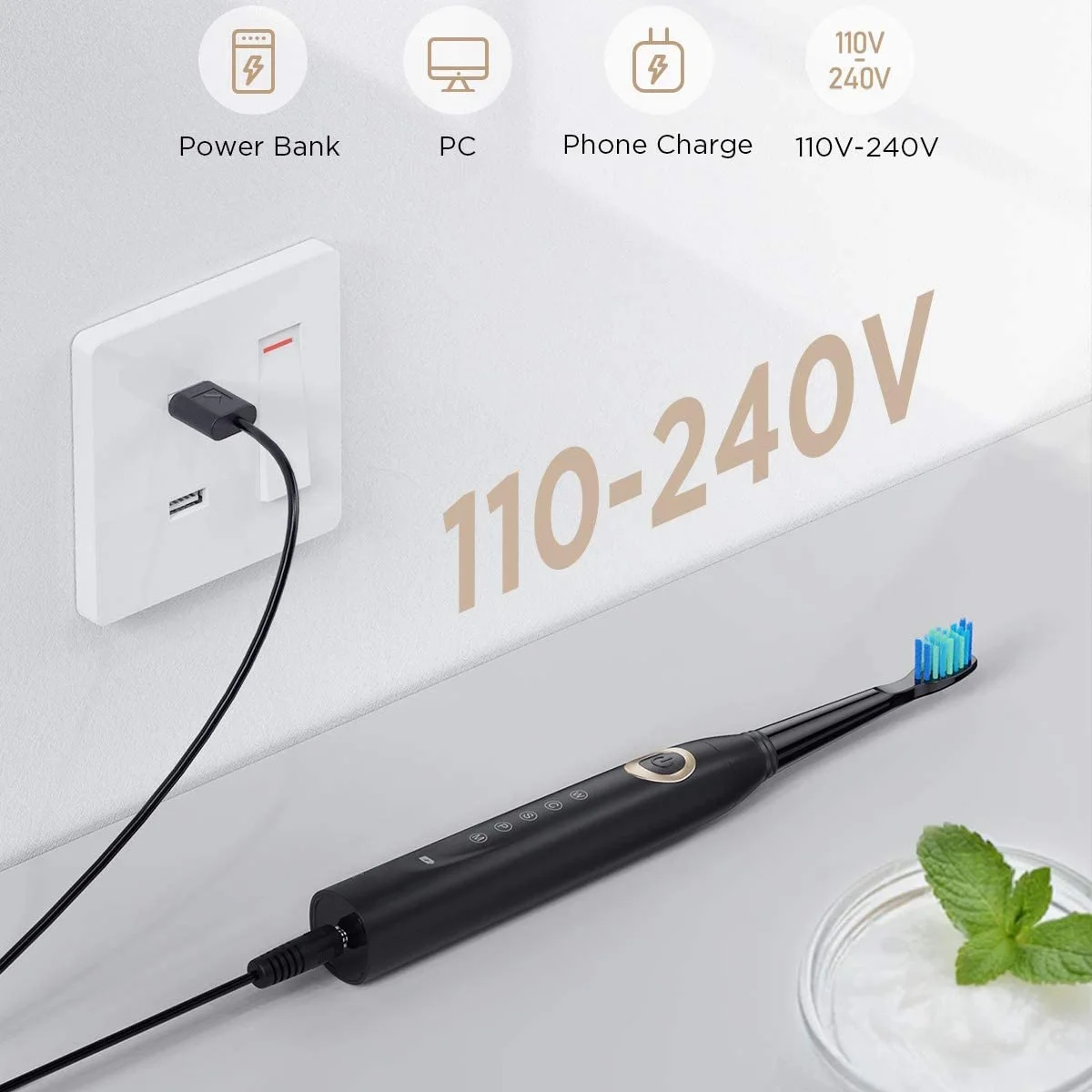 Fairywill D8 Sonic Electric Toothbrush Adult Rechargeable Couple's Automatic White Toothbrush Fw508