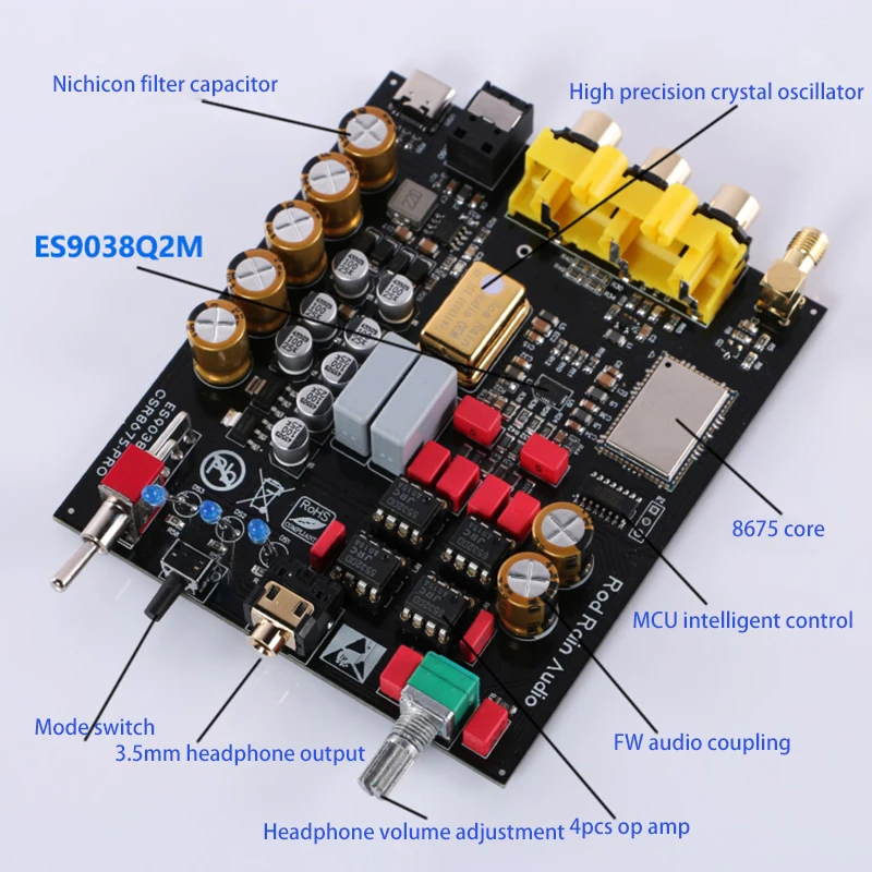Hi-Fi ES9038Q2M плата ЦАП QCC5125 Bluetooth 5 0 24 бит 96 кГц RCA 3 мм аудио декодер усилитель для