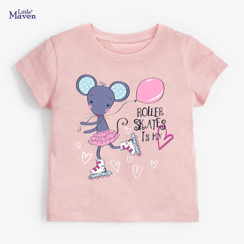 

Little Maven 2021 Baby Girls Summer T-Shirt with Little Mouse Short Sleeve Clothes New Fashion Lovely Children’s tops for Kids