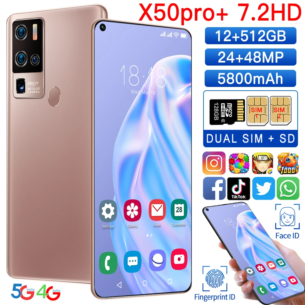 

Global Version X50Pro+ Mobilephone 12+512GB 7.2 Inch Full Screen Android10 5800mAh Battery Unlocked Dual Sim Smartphone Celular