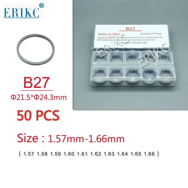 

ERIKC B27 Auto Engine Fuel Pump Injector Repair Shims 50 Pieces And Diesel Nozzle Adjusting Gasket sizes 1.57-1.66mm