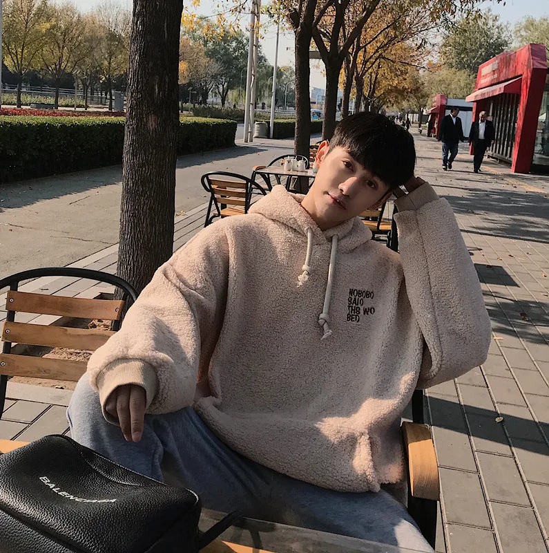 Мужская Осенняя толстовка из овечьей шерсти молодежная свободная уличная одежда