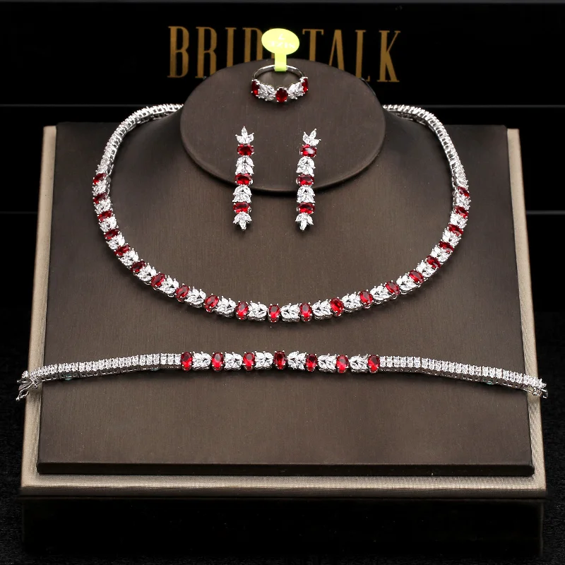 Комплект свадебных украшений невесты из 4 предметов с фианитом и разноцветными