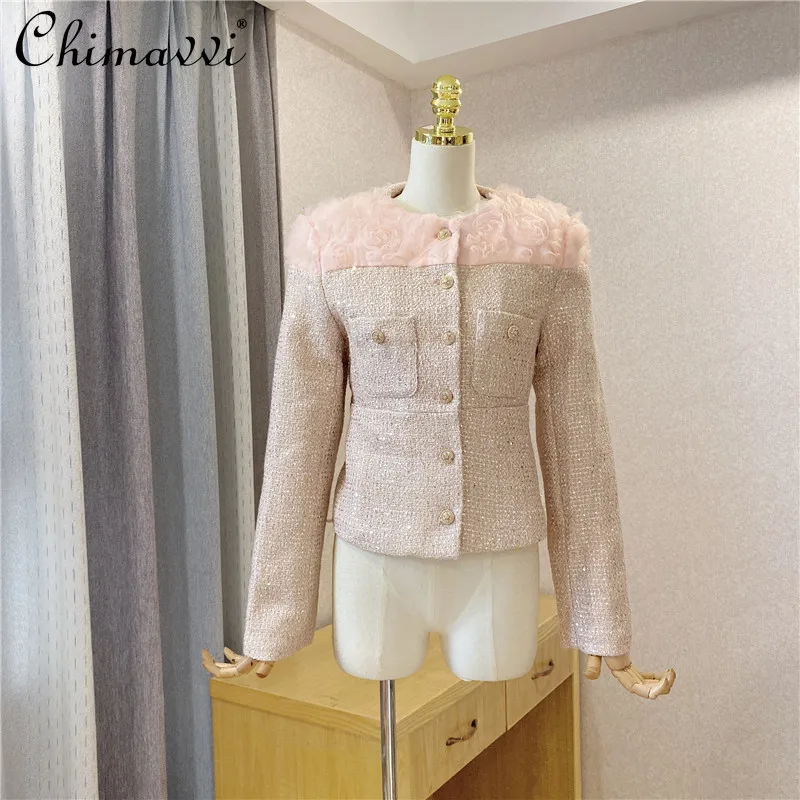 

Женское короткое пальто в стиле ретро, элегантное модное Сетчатое полушерстяное полупальто в европейском стиле с цветочным узором, Осень-з...