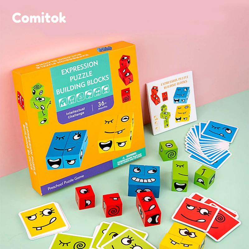 

Comitok Board Game For Children Montessori Wooden Expression Building Block Educational Toys Early Learning Toy YZX001 PR49